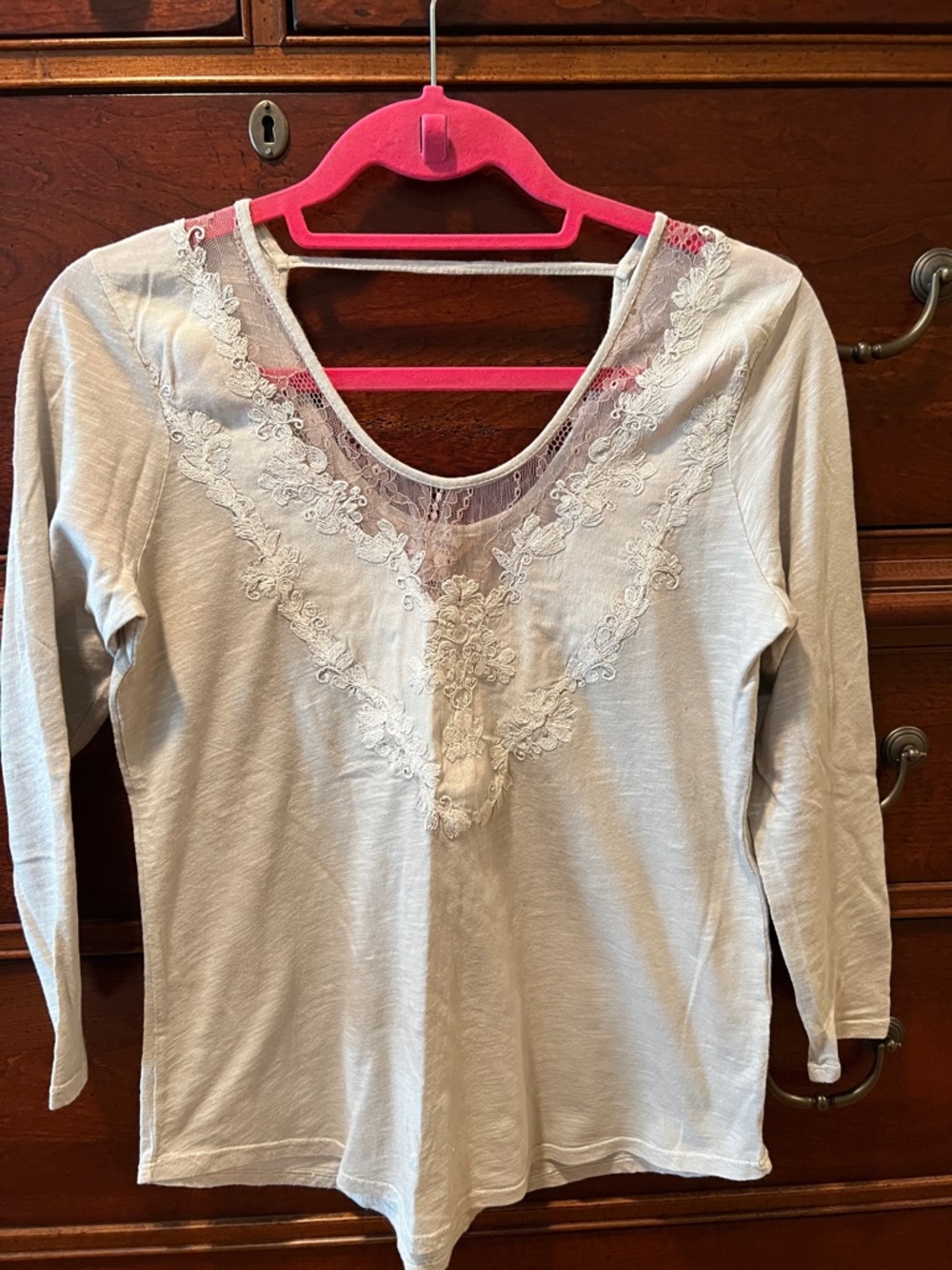 Lucky Brand Lace-Trim Long Sleeve Top